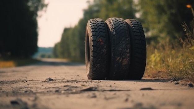 Pneu crevé sur la route vue de face