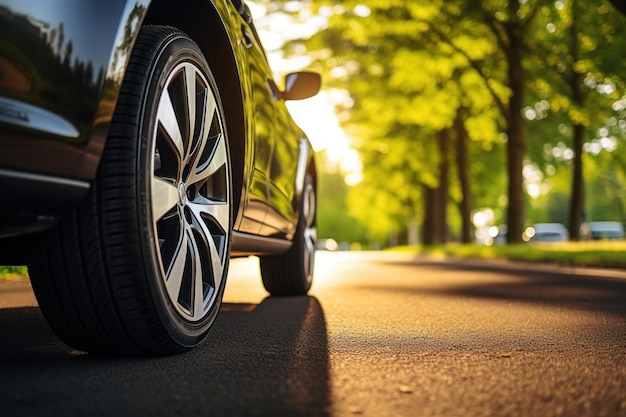 Pneus d'été sur la route d'asphalte au soleil temps pour les pneus d' été IA générative