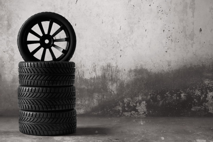 Photo des pneus de voiture dans le garage.