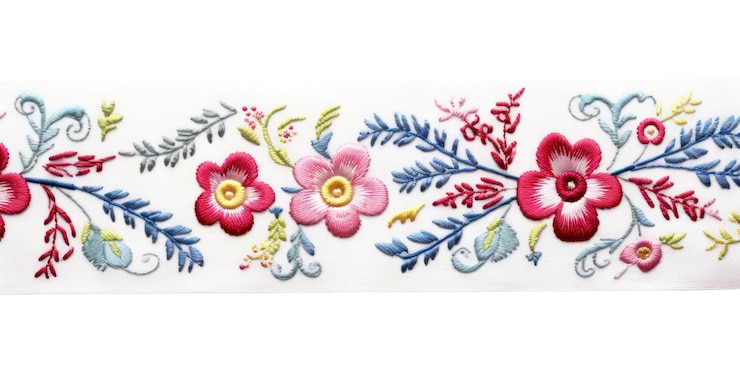 Photo png broderie d'un motif de porcelaine à bordure de ruban
