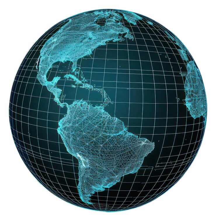 Photo png cadre de fil lumineux de la terre planète futuriste globe