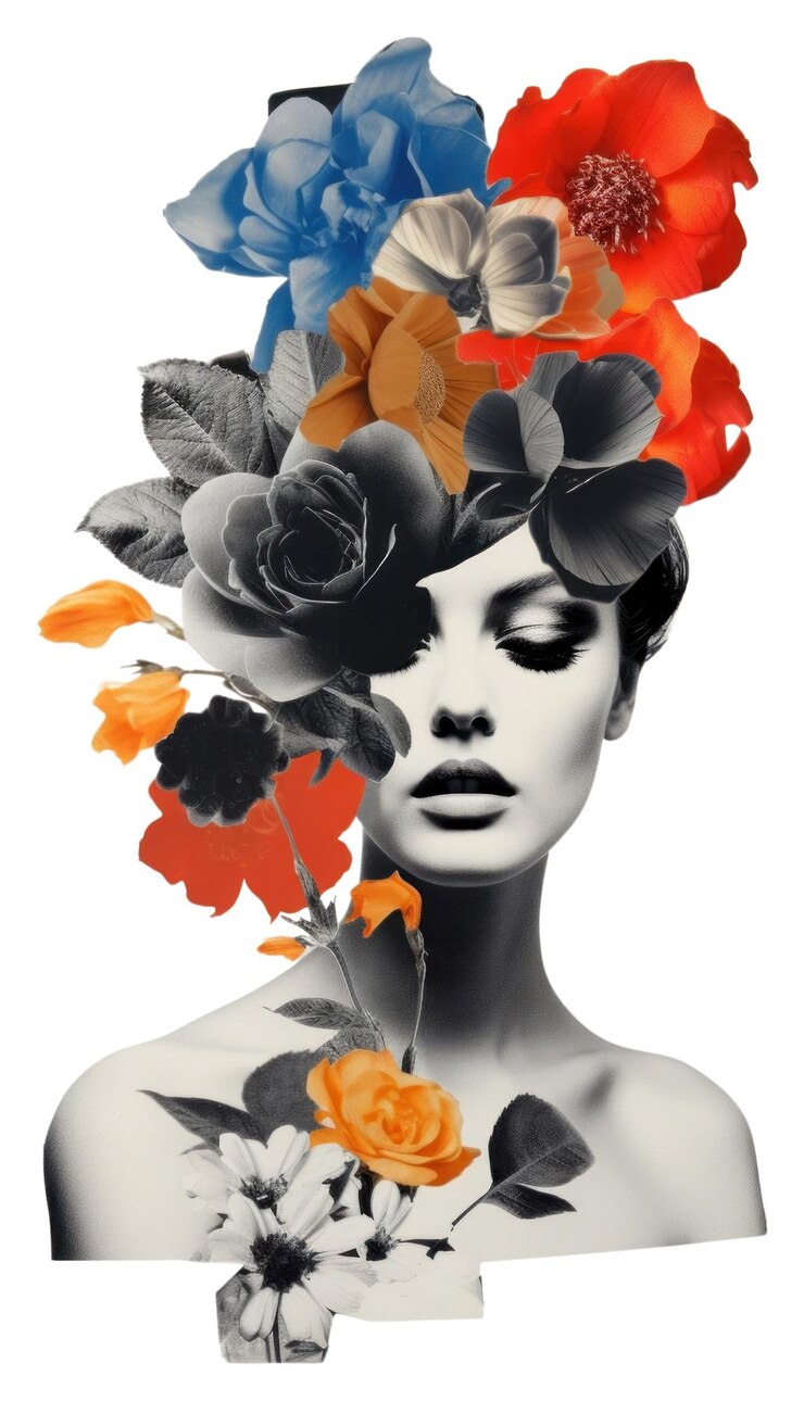 Photo png collage de fleurs portrait pétale de mode