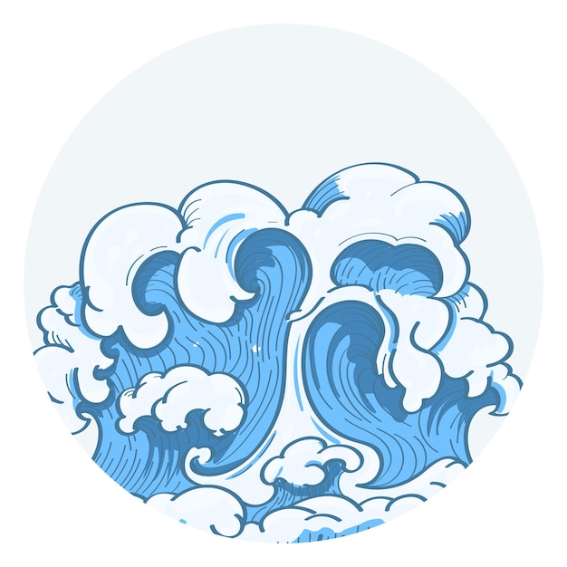 Png illustration de vague de style japonais cercle badge fond transparent