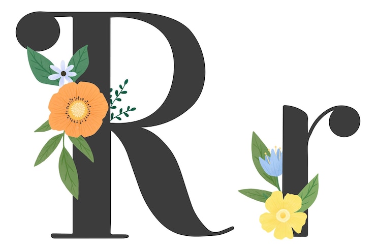 Photo png lettre florale élégante r élément fond transparent