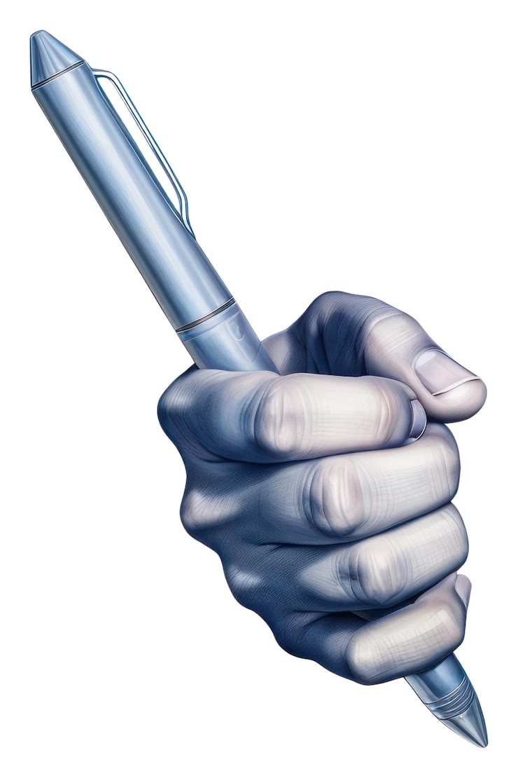 Photo png peinture surréaliste d'une main tenant un stylo à fond blanc doigt de seringue