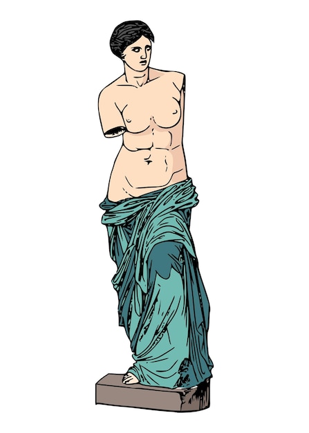Png statue de déesse grecque nue autocollant illustration vintage fond transparent
