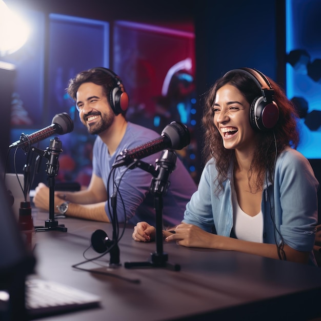 Des podcasters captivants libérés dans un enregistrement studio 4K coloré