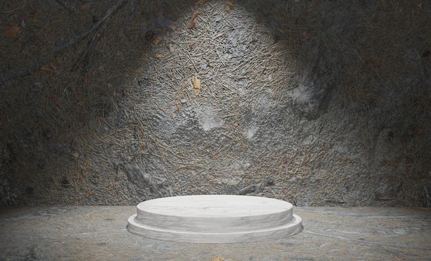 Podium 3D dans la salle Fond de texture de pierre de sable avec projecteur vers le bas