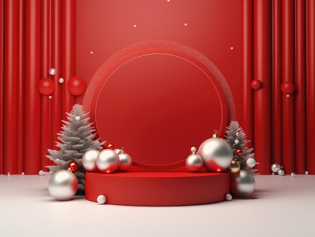 Podium 3d de la fête de Joyeux Noël hyper réaliste 8K UHD