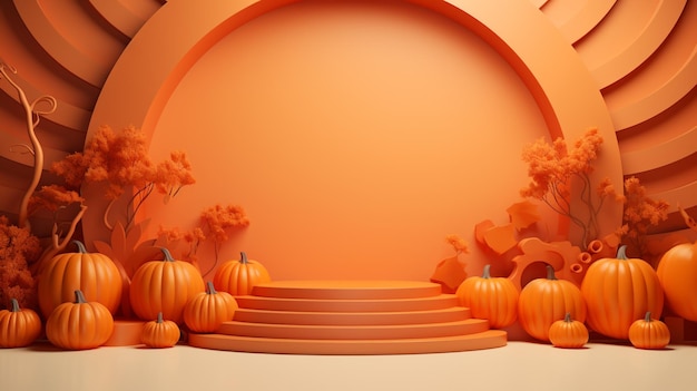 Podium 3D avec un fond abstrait minimaliste sur le thème d'Halloween AI générative