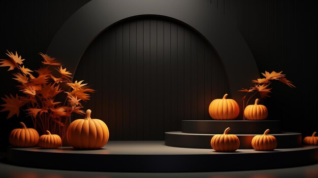 Podium 3D avec fond abstrait minimaliste sur le thème d'Halloween IA générative