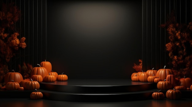 Podium 3D avec fond abstrait minimaliste sur le thème d'Halloween IA générative