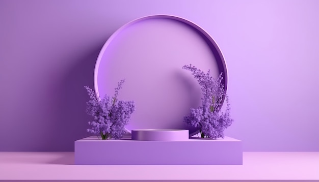 Podium 3d de luxe avec plantes et couleur lavande Espace de copie de maquette moderne