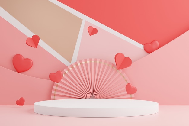 Un podium en 3D minimal avec un joli coeur pour la Saint-Valentin.