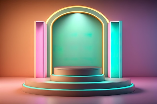 Podium 3D réaliste avec lumière néon et couleur pastel pour l'affichage des produits