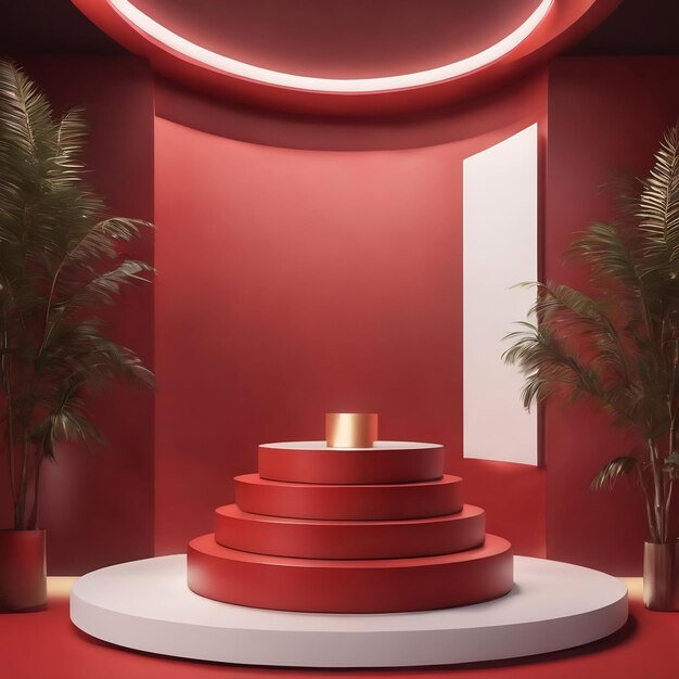 Podium 3d rendu en rouge avec la lumière