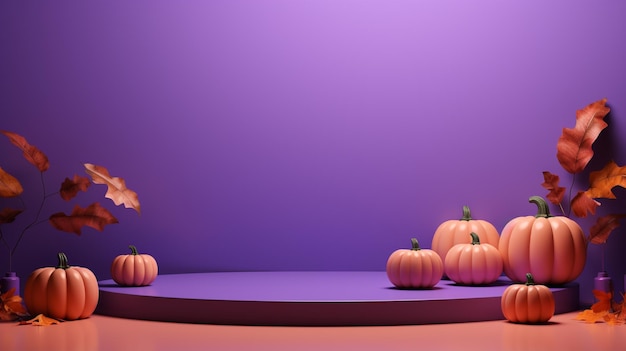 Podium 3D et scène géométrique avec fond abstrait minimaliste sur le thème d'Halloween AI générative