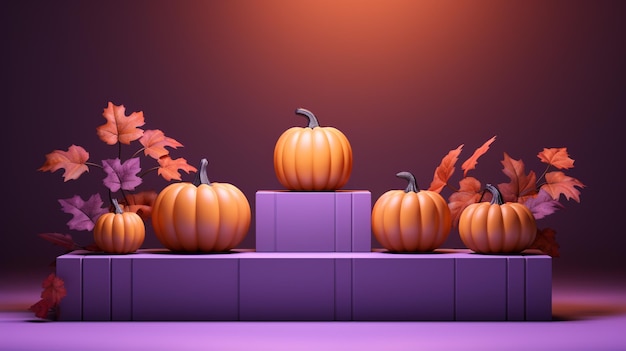 Podium 3D et scène géométrique avec fond abstrait minimaliste sur le thème d'Halloween AI générative