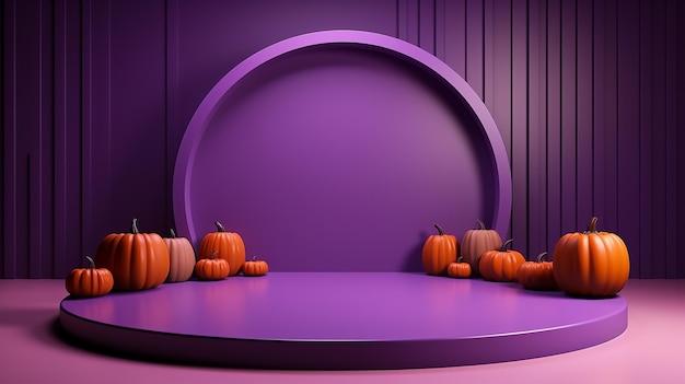 Podium 3D et scène géométrique avec fond abstrait minimaliste sur le thème d'Halloween AI générative