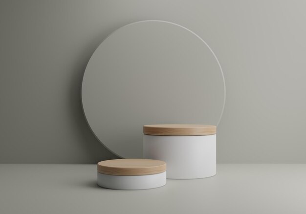 Podium 3D solide blanc & texture bois