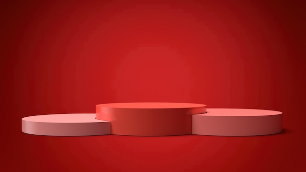 Podium abstrait sur fond rouge. illustration 3d