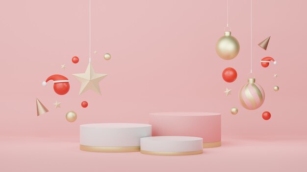 Podium d'affichage 3d pour la présentation de produits et de cosmétiques avec le concept de Noël et de bonne année