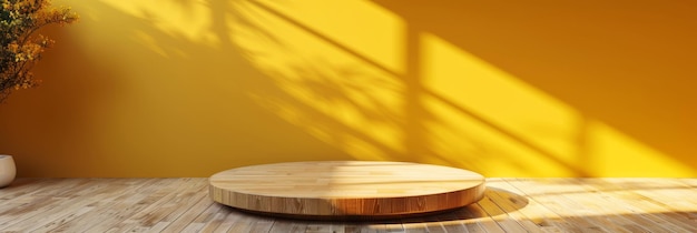 Podium d'affichage de cuisine élégant avec table en bois et mur de tuiles IA générative