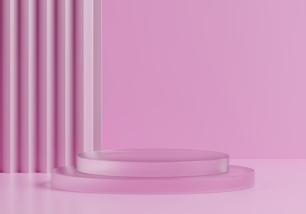 Podium D'affichage De Produit En Cristal Abstrait Rose Avec Rendu 3d De Groupe De Cristal Fond Premium