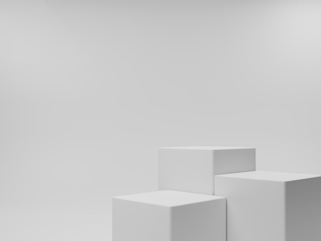 Podium d'affichage de produit de cubes blancs dans un fond de rendu 3d de salle blanche