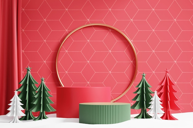 Podium d'affichage de produit d'événement de joyeux Noël avec le rendu 3d de fond de décoration