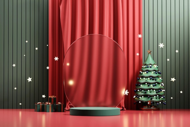 Podium d'affichage de produit d'événement de joyeux Noël avec le rendu 3d de fond de décoration