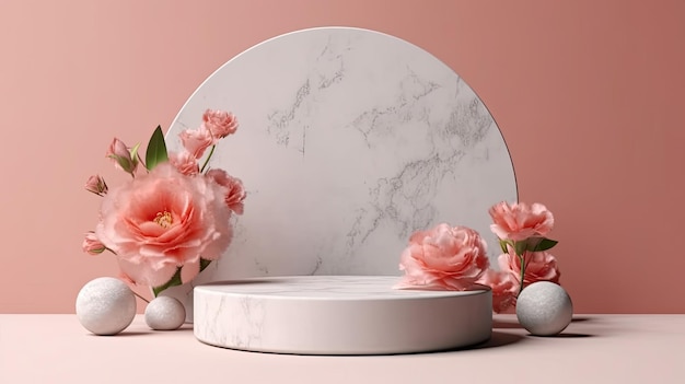 Podium d'affichage de produit minimal avec fond de belles fleurs