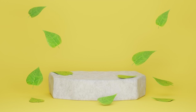 Podium d'affichage de produit avec rendu 3D de feuilles de nature