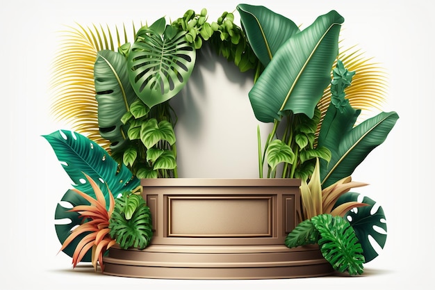 Podium d'affichage de produits en tropical pour la présentation des produits