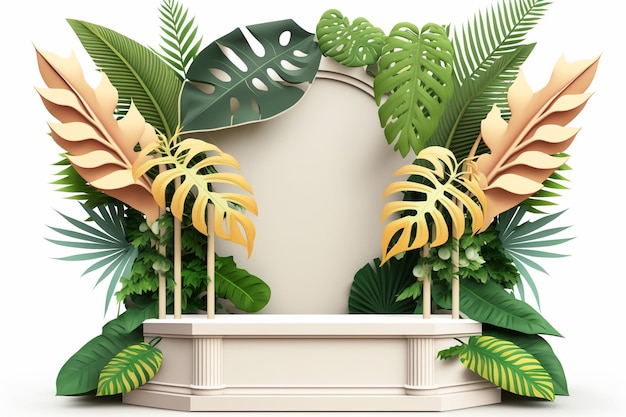 Podium d'affichage de produits en tropical pour la présentation des produits