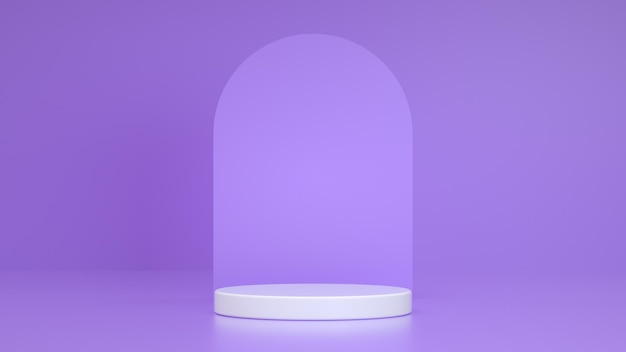 Podium blanc dans la salle violette avec cadre achats en ligne publicité en ligne rendu 3D