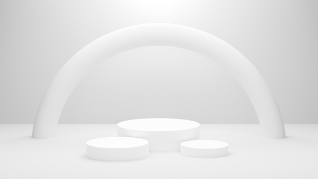 Podium blanc ou plate-forme de cercle blanc sur l'éclairage lumineux du Studio, image de rendu 3D.
