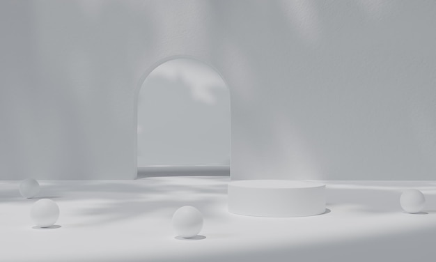 Podium blanc et support de fond blanc ou piédestal de podium sur écran publicitaire avec rendu 3D de fonds vierges
