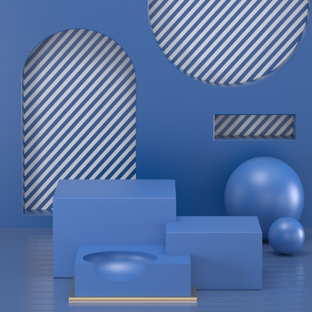 Podium bleu classique de rendu 3D pour le produit d'affichage.