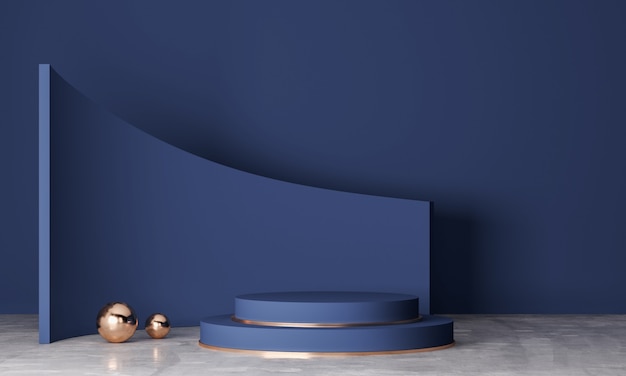 podium bleu marine en arrière-plan minimal, produit de vitrine