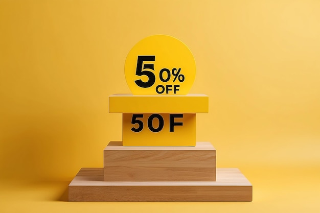 Podium en bois avec 55% de remise sur fond jaune