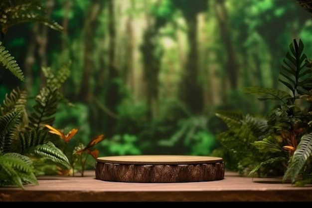 Podium en bois dans une forêt tropicale