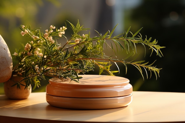 podium en bois dans le style de compositions douces et aérées formes inspirées de la nature cérémonie minimaliste
