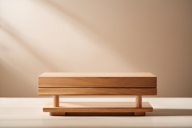 Un podium en bois minimaliste pour faire la publicité d'un produit