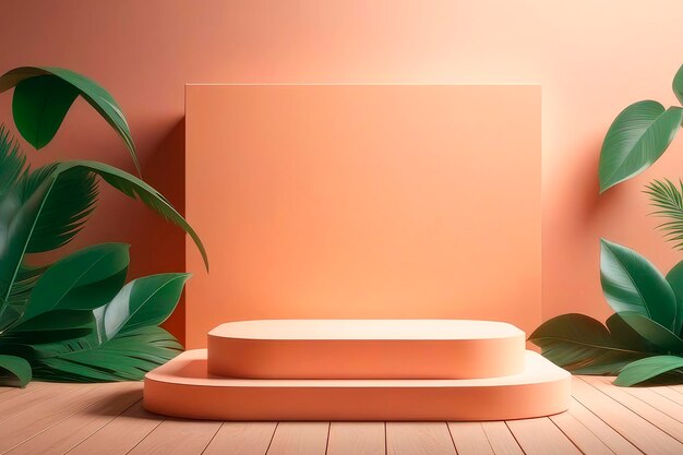 Podium en bois vide pour la publicité du produit Concept de couleur tendance de l'année 2024 Peach Fuzz