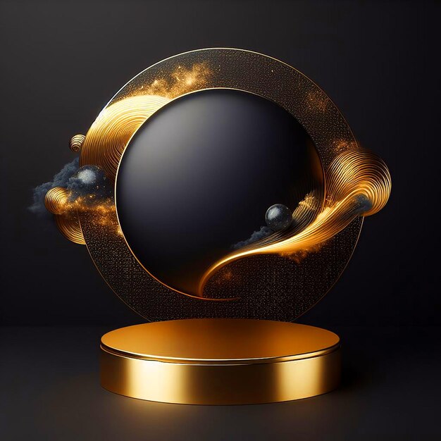 Podium circulaire doré 3D de luxe pour la présentation de produits Espace de présentation vide, élégant et haut de gamme