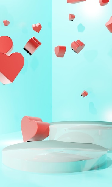 Podium avec coeurs sur le thème de la Saint-Valentin. illustration 3D.