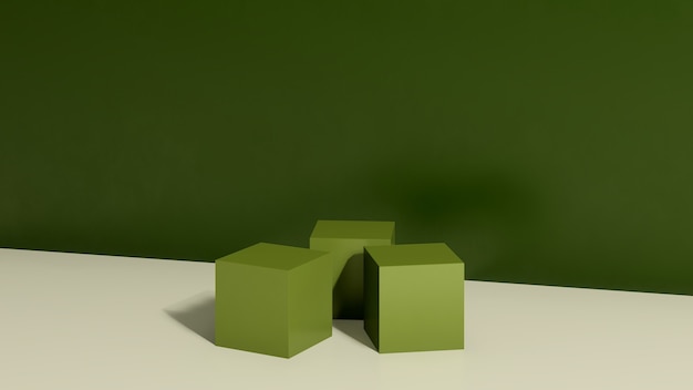 Podium de cube vert d'image de rendu 3D avec publicité d'affichage de produit de fond vert