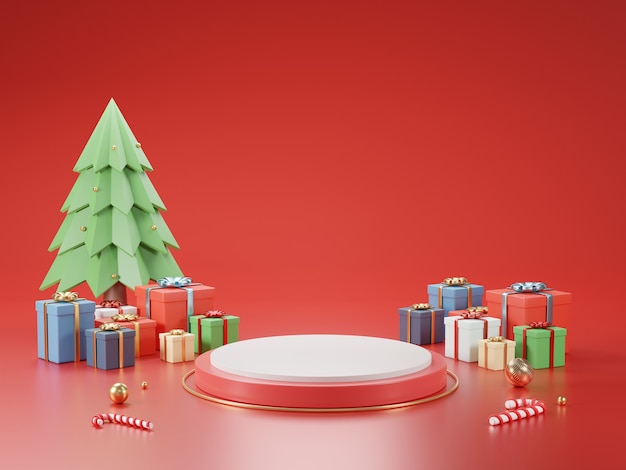 Podium de cylindre et fond abstrait minimal pour Noël, forme géométrique de rendu 3D, scène pour produit.
