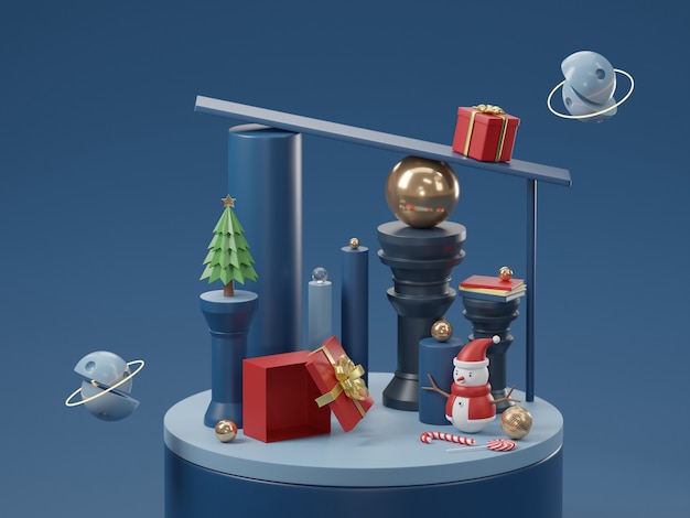 Podium de cylindre et fond abstrait minimal pour Noël, forme géométrique de rendu 3D, scène pour produit.